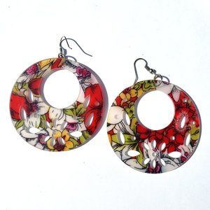 Tropical Acrylic Dangle Hoop Earrings